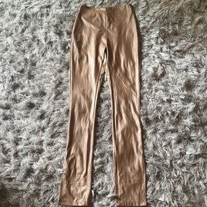 faux leather dark tan spilt hem pants